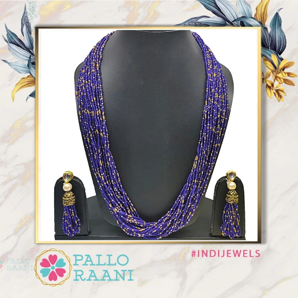 20-line Beaded blue necklace set - Blue , Gold